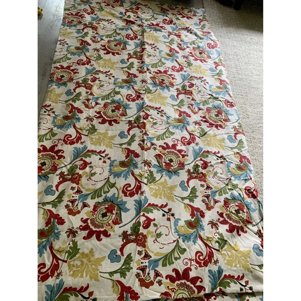 Floral Jacquard Lined Curtain Panels Red Blue Green Cream 91x49 Set 4 blackout